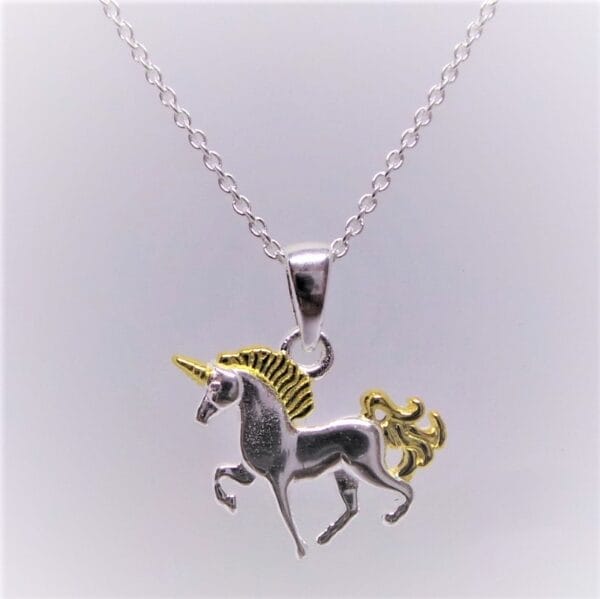 Magical Two Tone Sterling Silver Unicorn Necklace