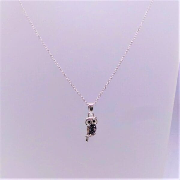 Cute Tiny Tanzanite Owl Silver Necklace