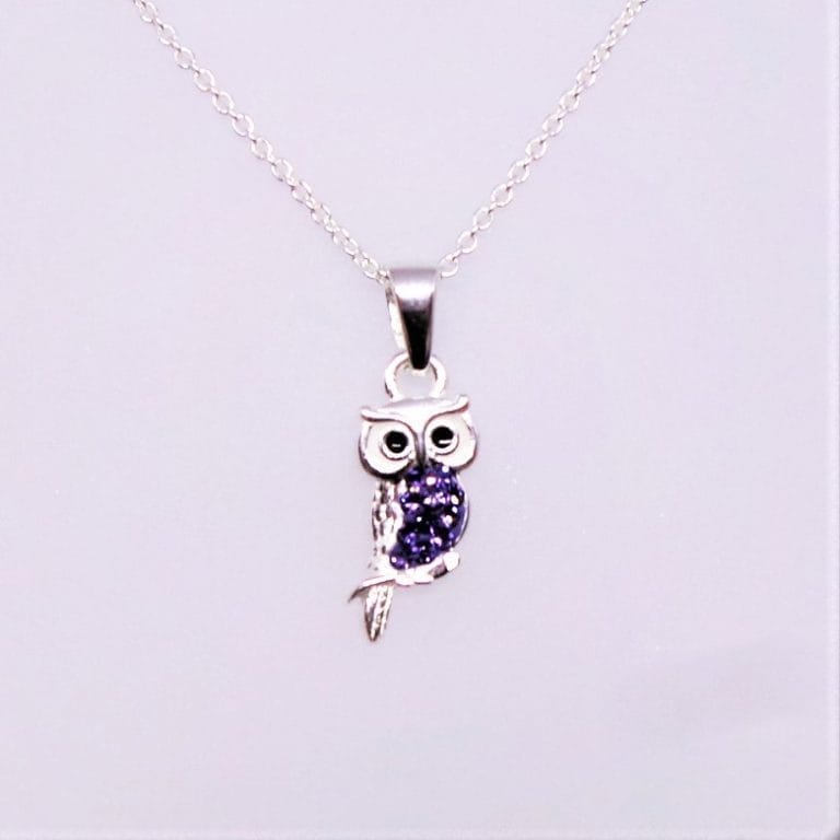 Cute Tiny Tanzanite Owl Silver Necklace