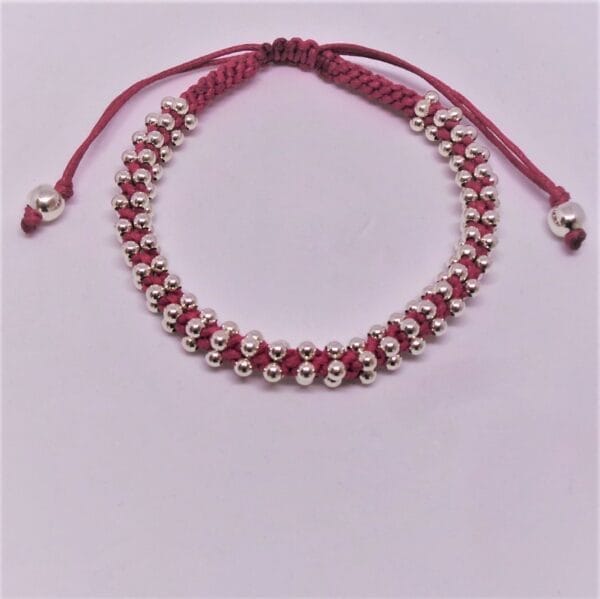 Sterling Silver and Pink Waxed Cotton Friendship Bracelet