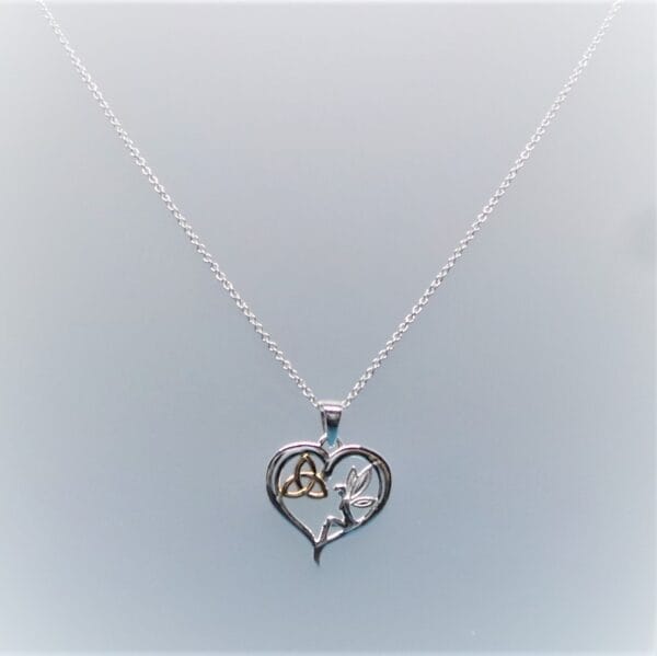 Celtic Fairy Claddah Silver Heart Necklace