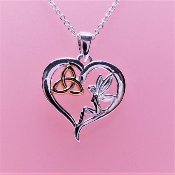 Celtic Fairy Claddah Silver Heart Necklace