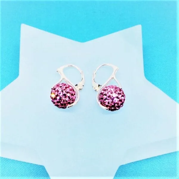 Sleek Swarovski Pink Disco Ball Silver Earrings