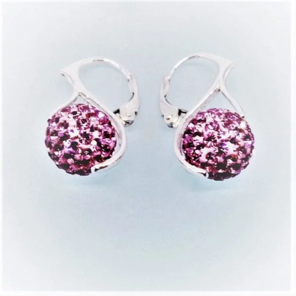 Sleek Swarovski Pink Disco Ball Silver Earrings