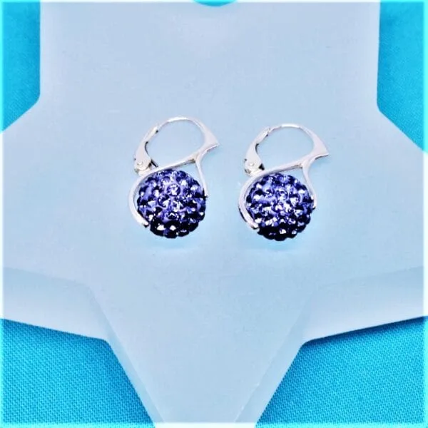 Fun Blue Disco Ball Swarovski Crystal Earrings