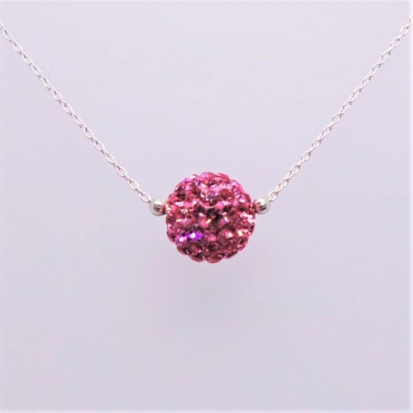 Sleek Pink Swarovski Crystal Pom Pom Necklace