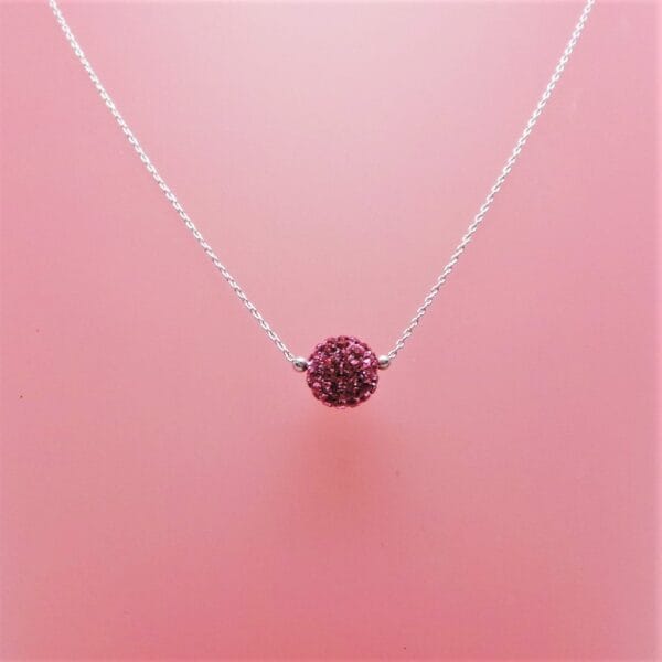 Sleek Pink Swarovski Crystal Pom Pom Necklace