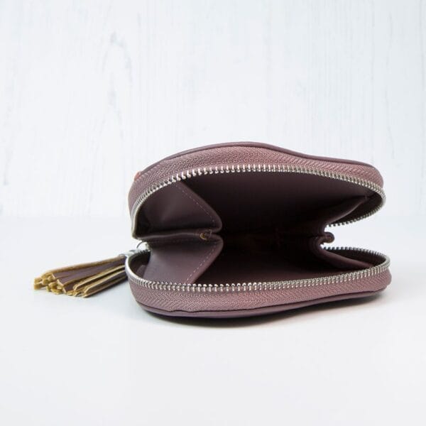 Trending Subtle Mulberry Heart Shaped Purse with Faux Leather Tassel