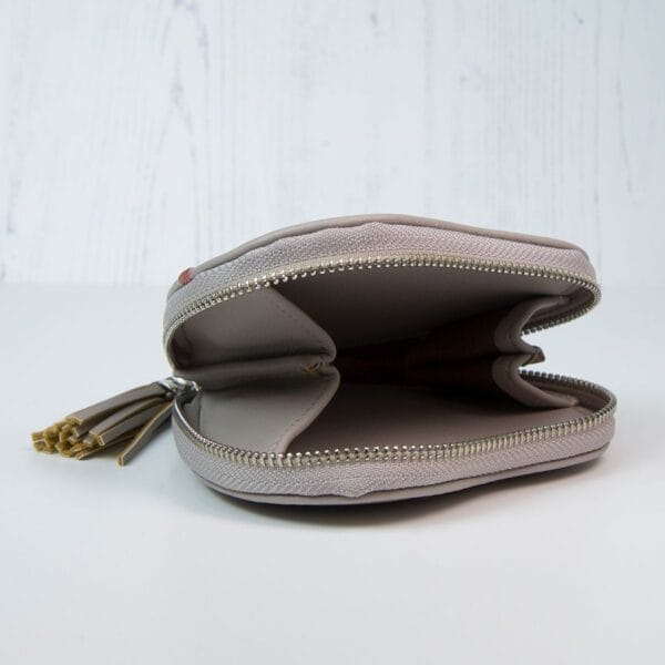 Gorgeous Taupe Heart Shaped Purse with Faux Leather Tassel