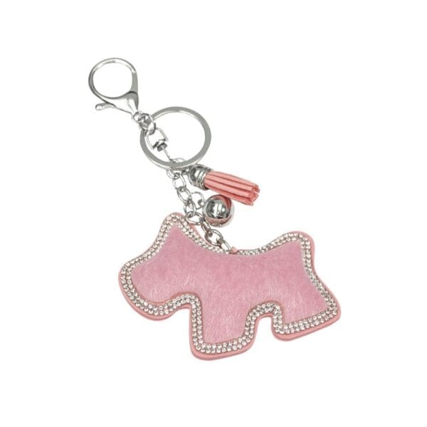 Charming Sparkling Pink Crystal Border Dog Keyring