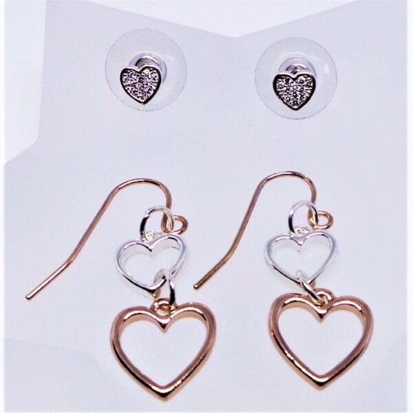 Crystal Heart and Double Mixed Earring Set