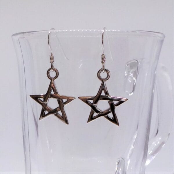 Sparkling Sterling Silver Pentagram Earrings