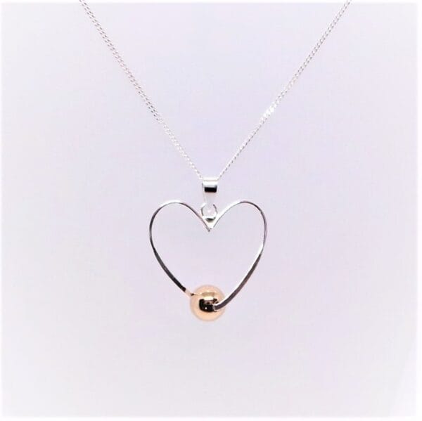 Sterling Silver Contemporary Heart Necklace with Gorgeous Gold Plated Ball